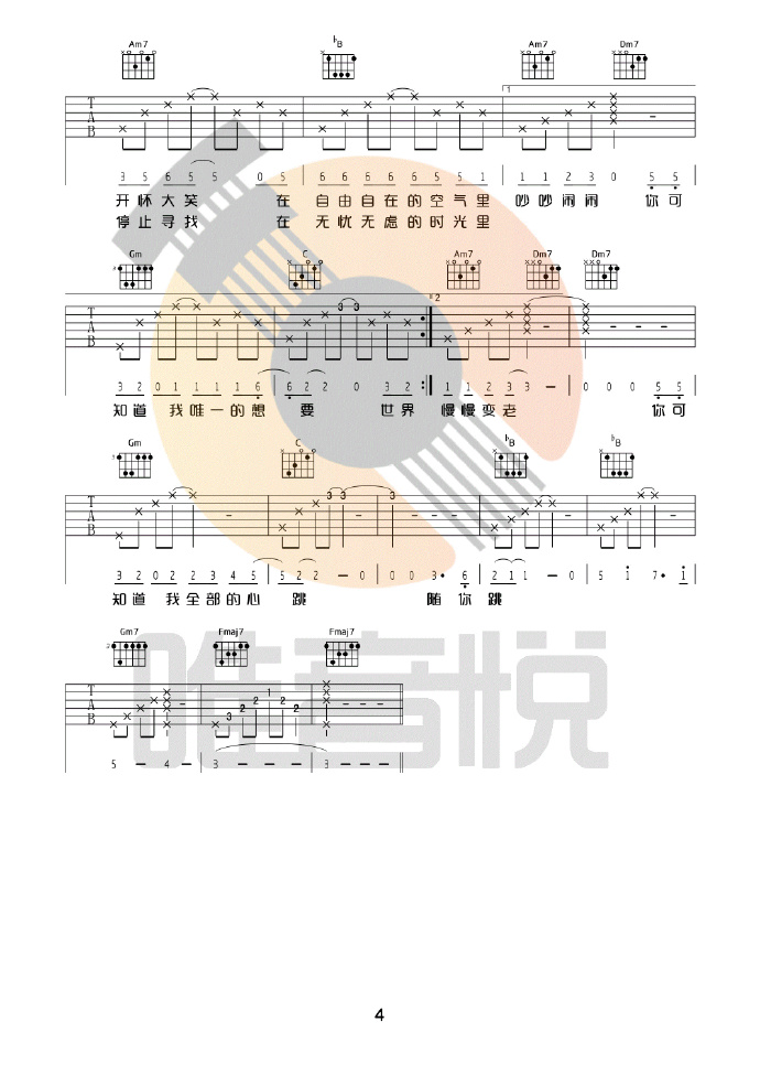 一次就好吉他谱预览图