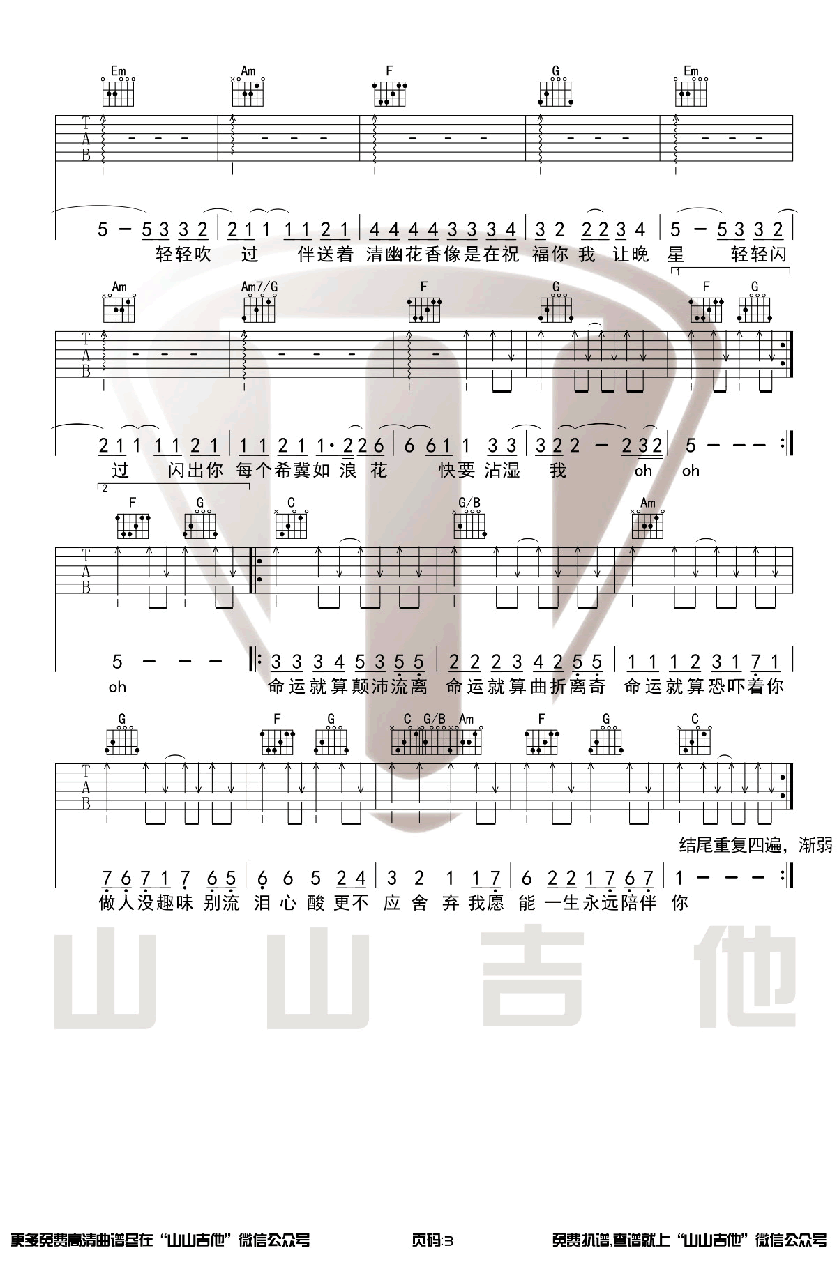 红日吉他谱预览图
