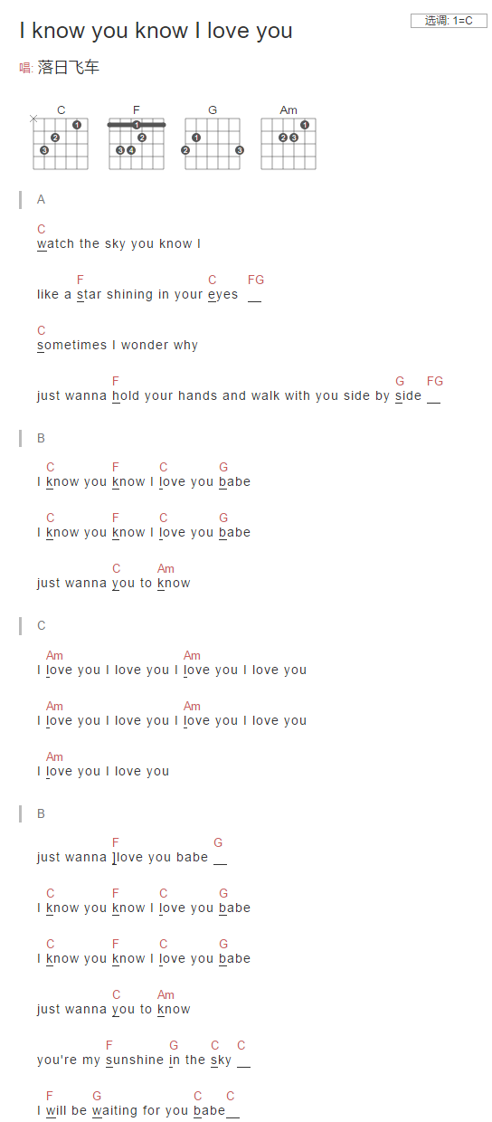 I-Know-You-Know-I-Love-You吉他谱预览图