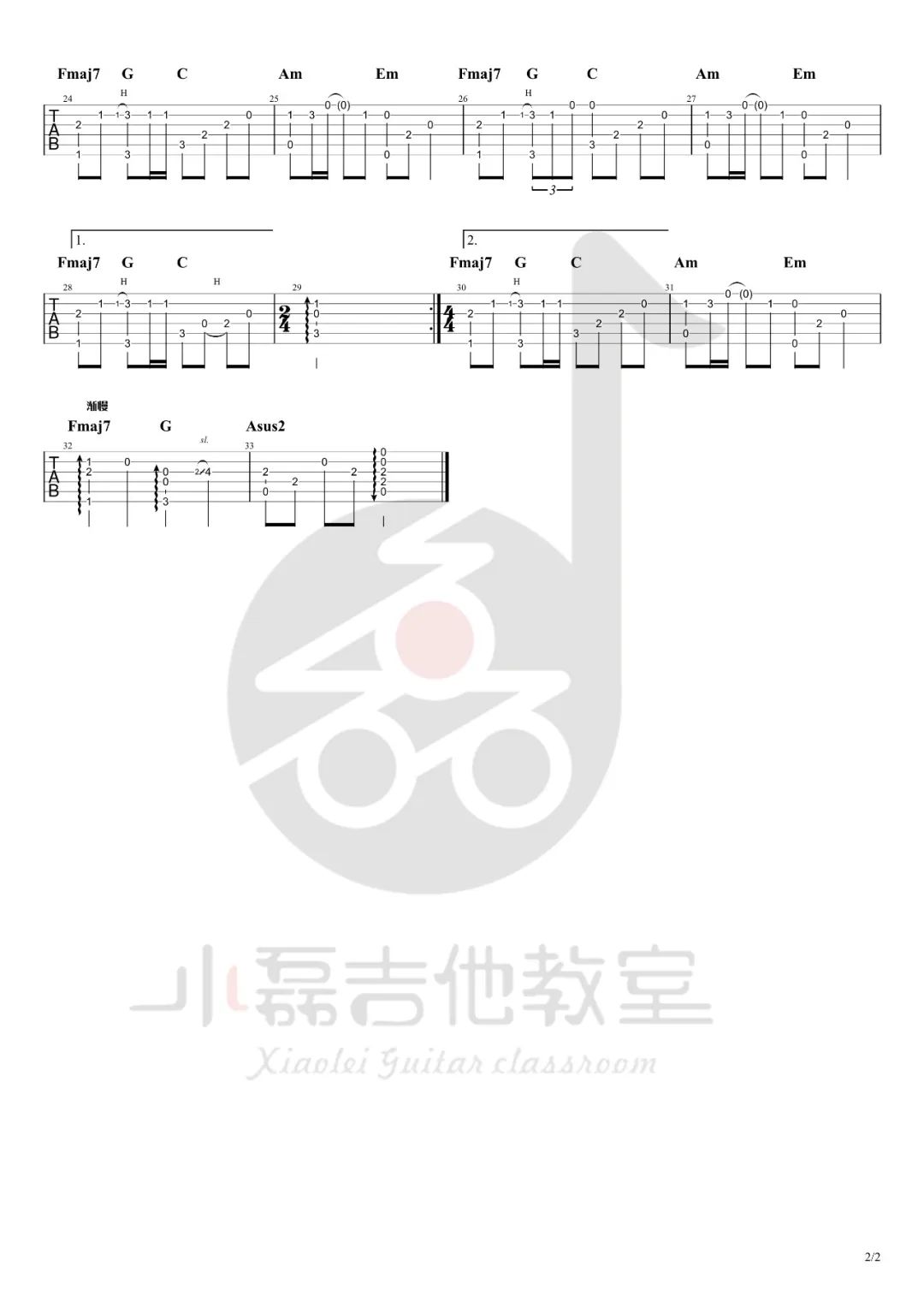 美丽的神话指弹吉他谱预览图