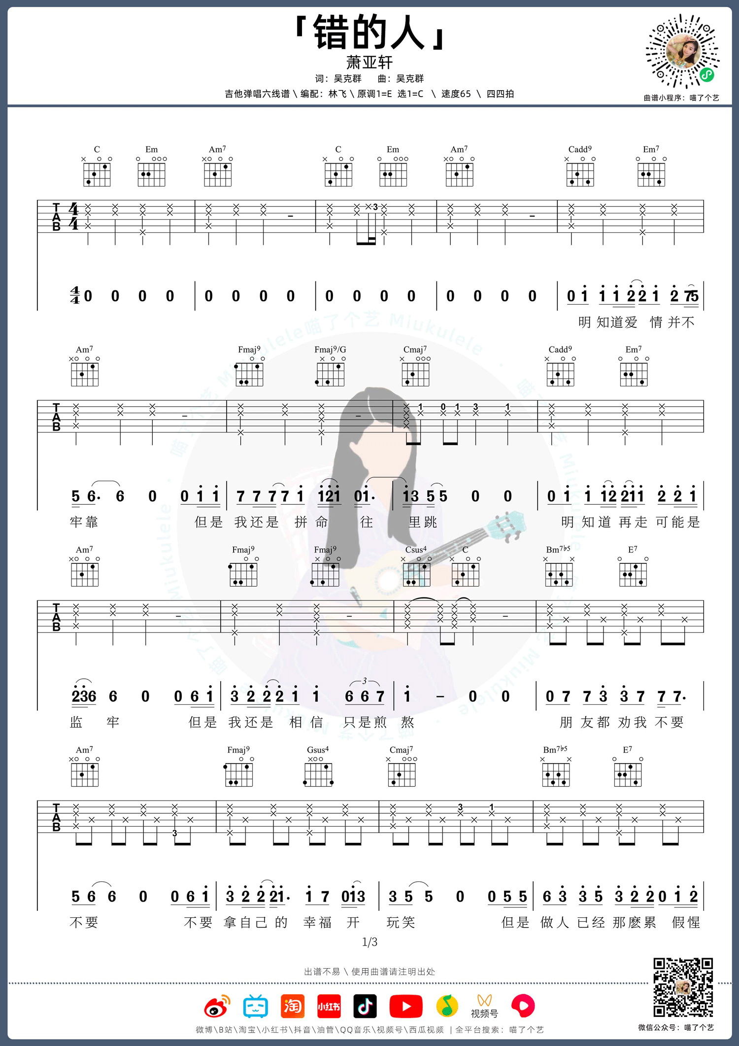 错的人吉他谱预览图