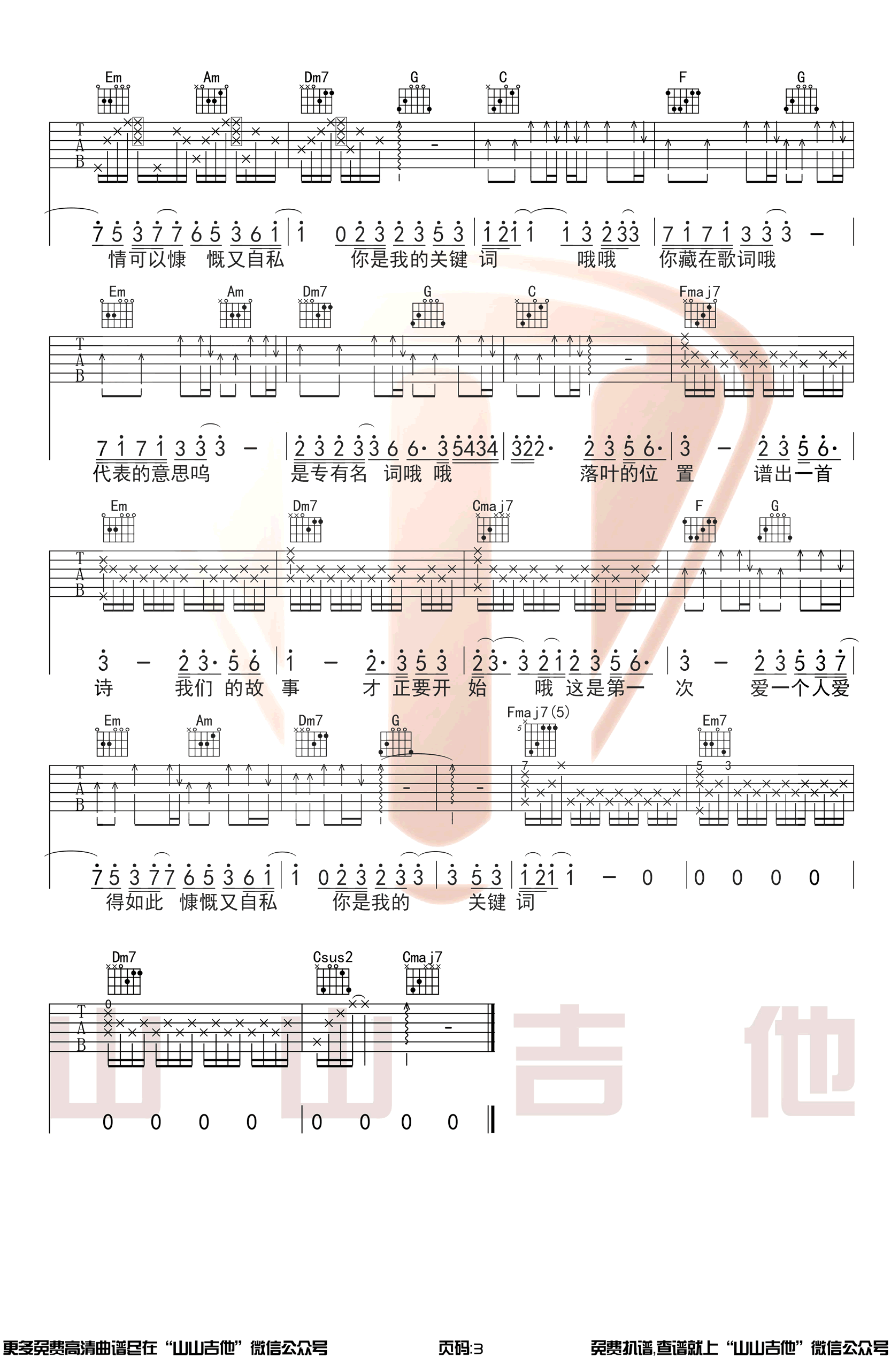 关键词吉他谱预览图