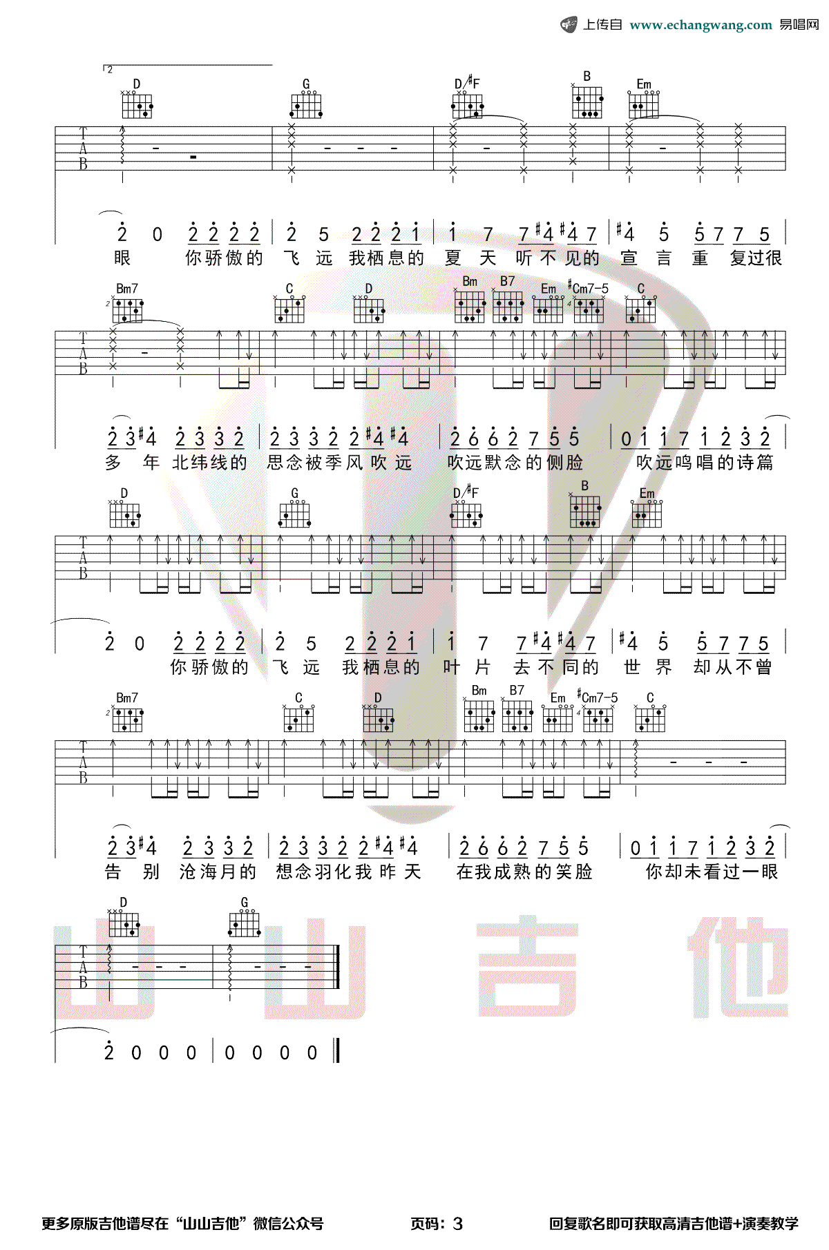 飞鸟和蝉吉他谱预览图