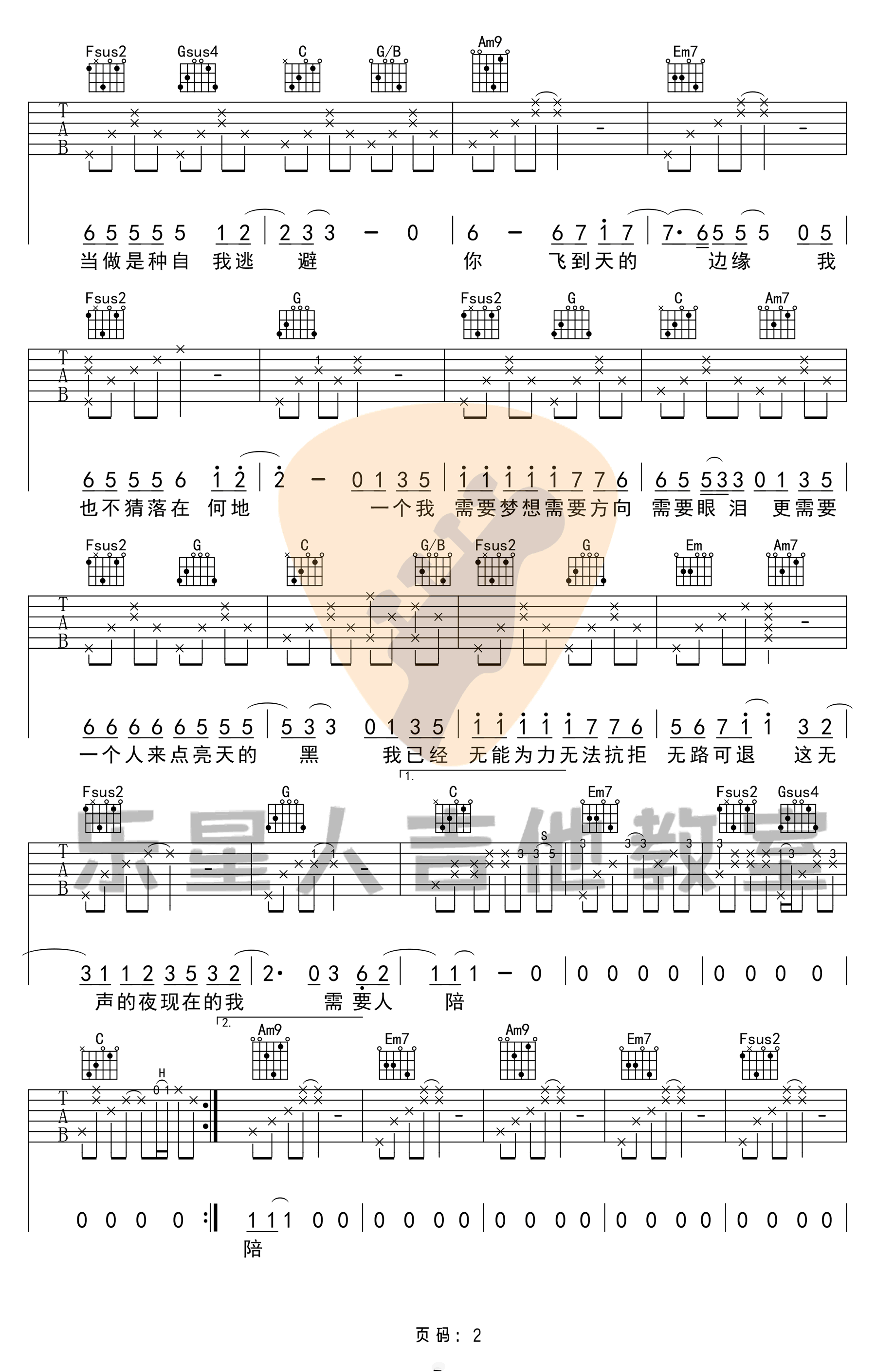 需要人陪吉他谱预览图