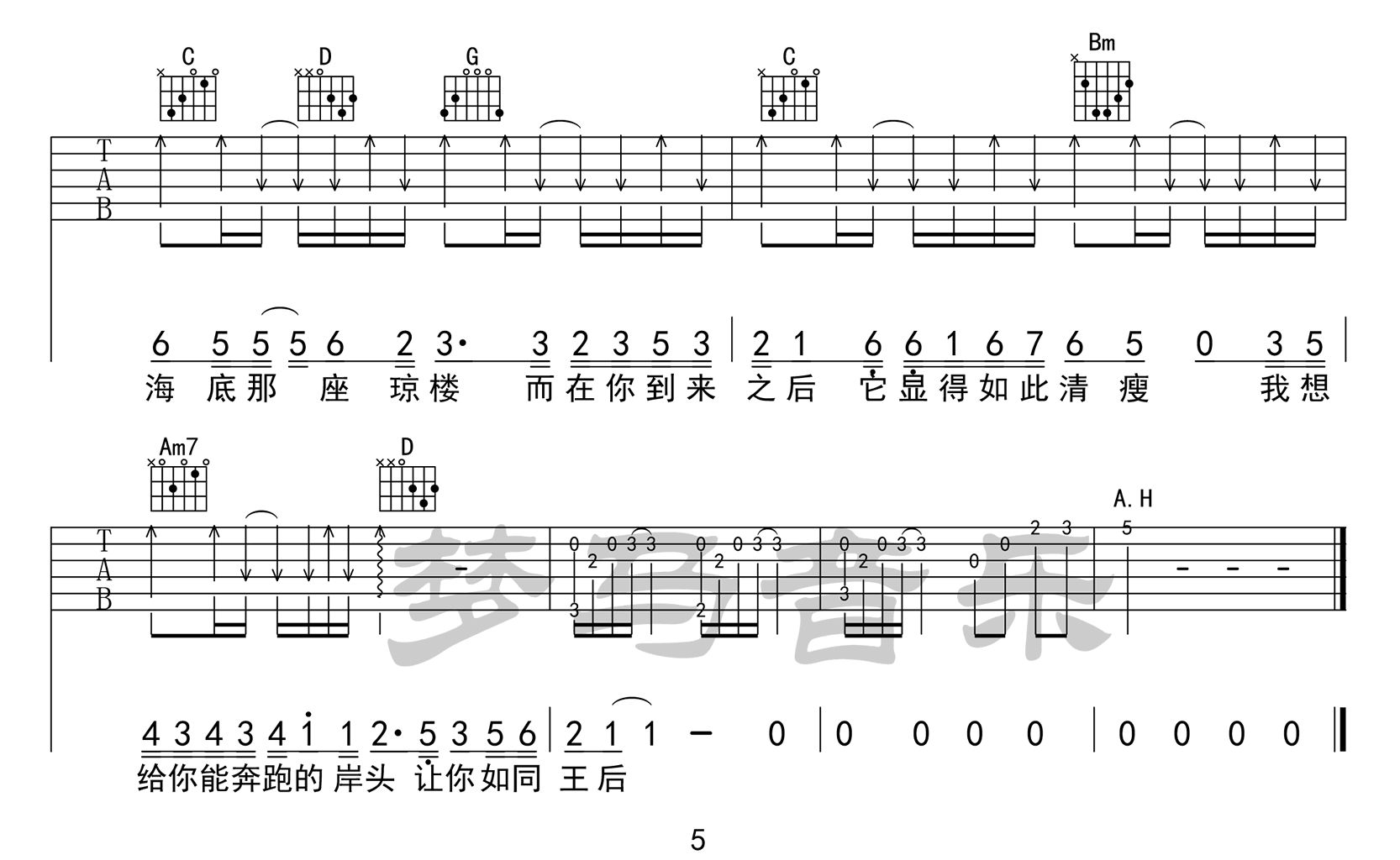 化身孤岛的鲸吉他谱预览图