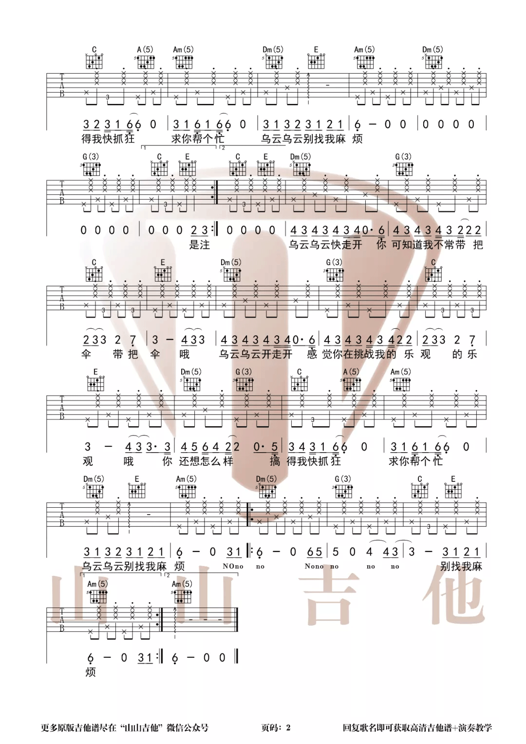 别找我麻烦吉他谱预览图