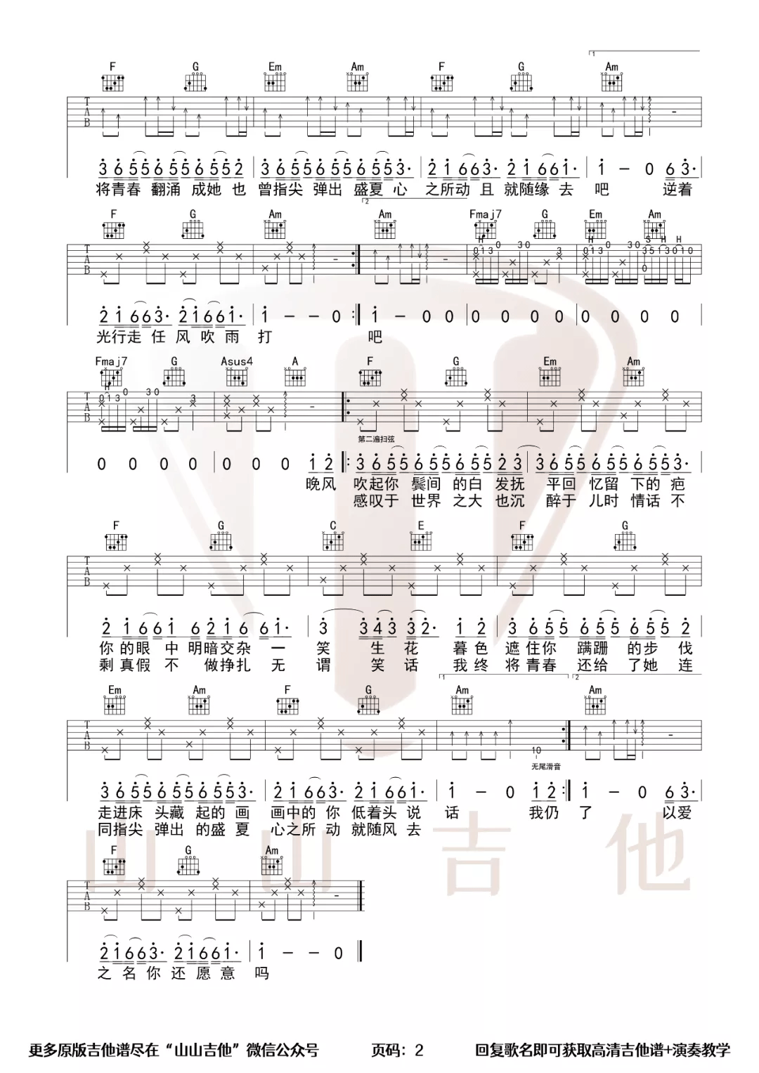 起风了吉他谱预览图
