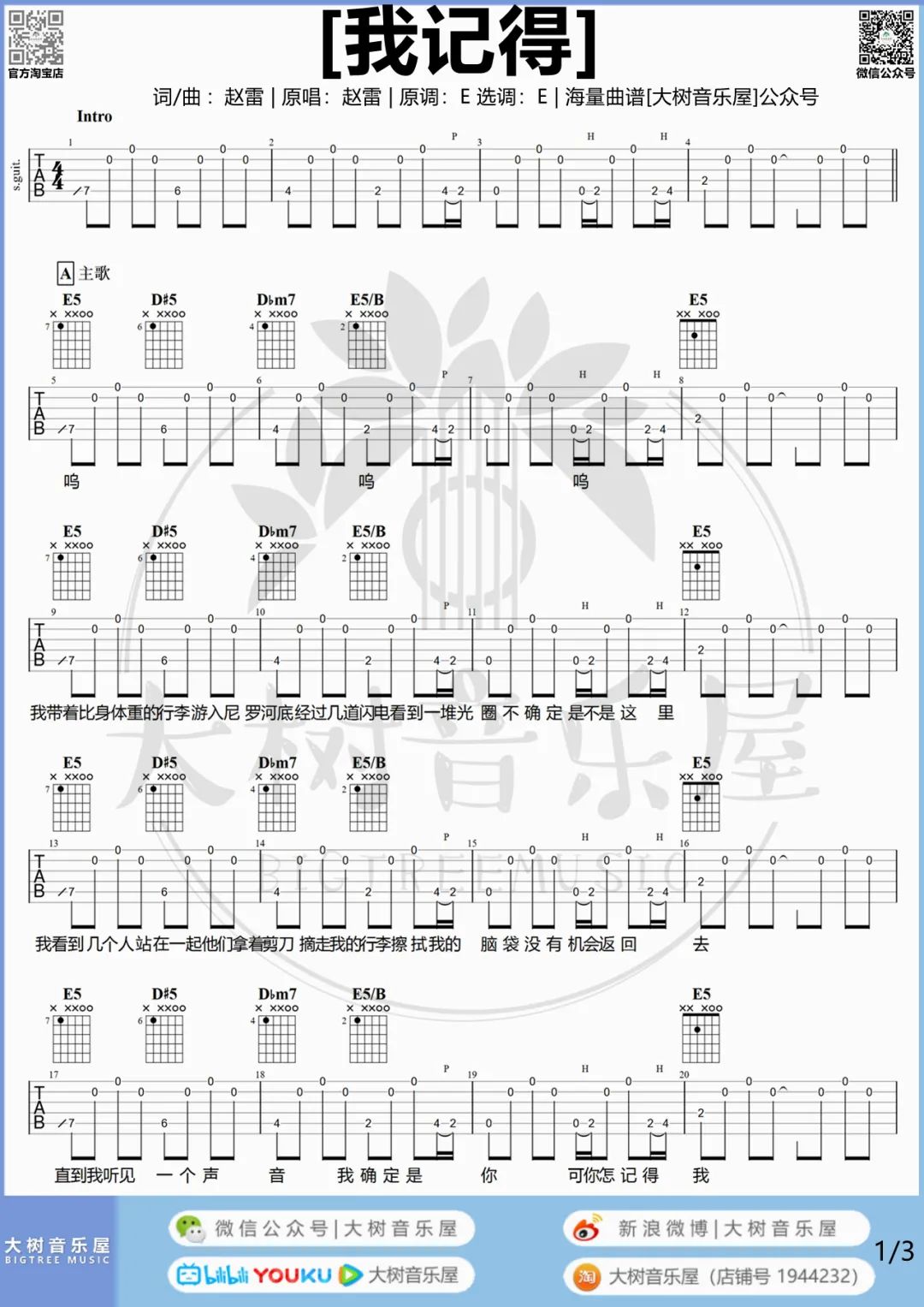 我记得吉他谱预览图