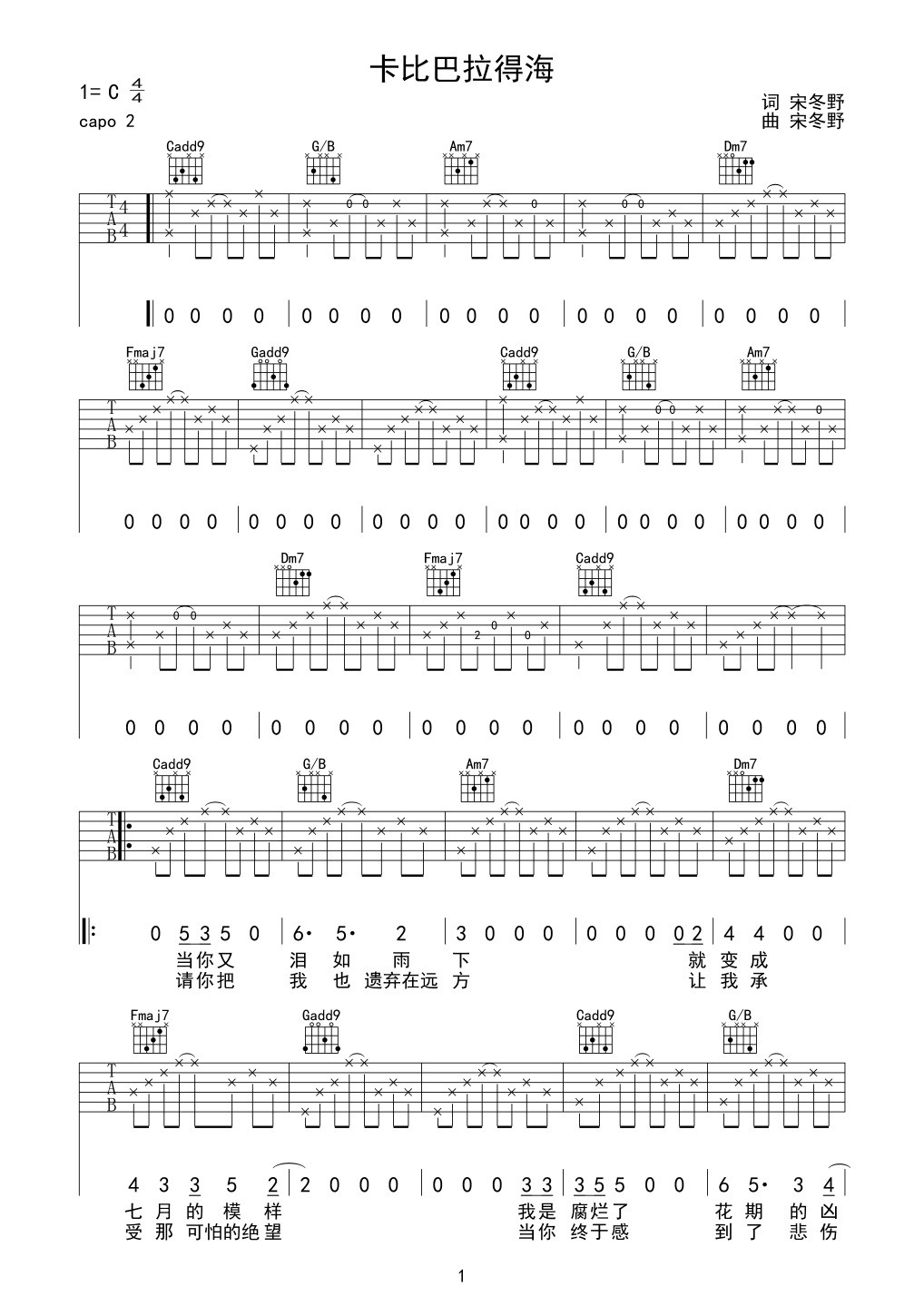 卡比巴拉的海吉他谱预览图