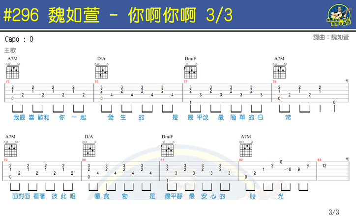 你啊你啊吉他谱预览图