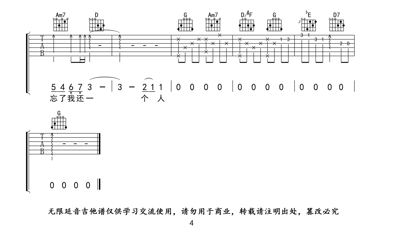 我不愿让你一个人吉他谱预览图