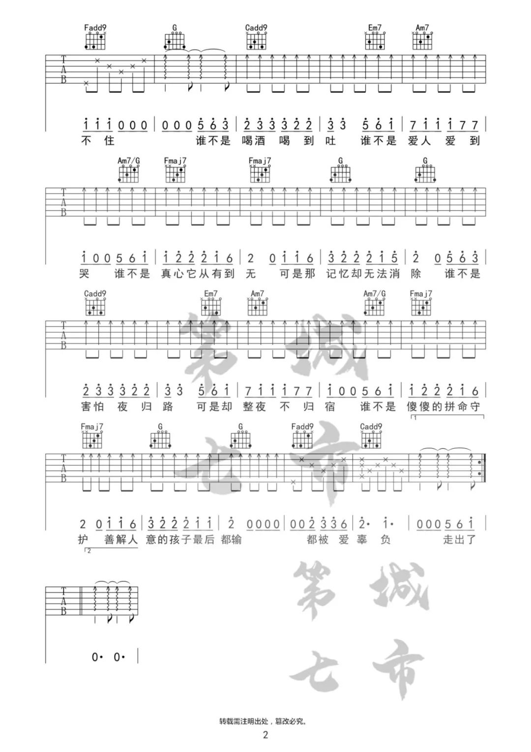谁不是吉他谱预览图