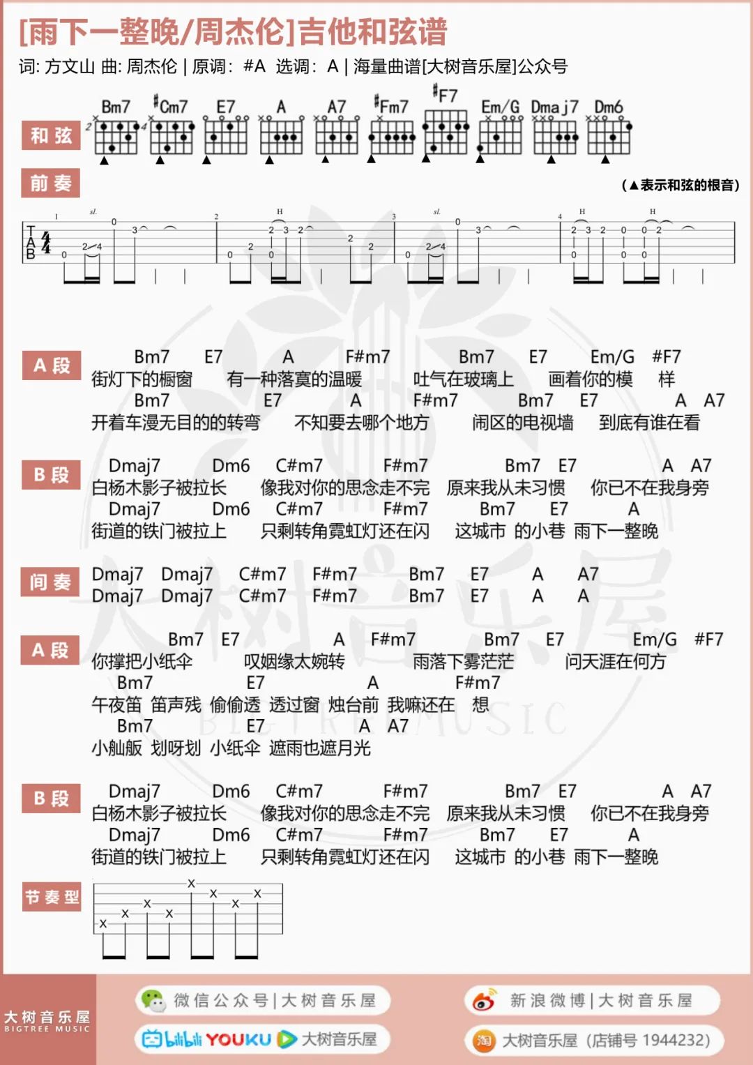 雨下一整晚吉他谱预览图