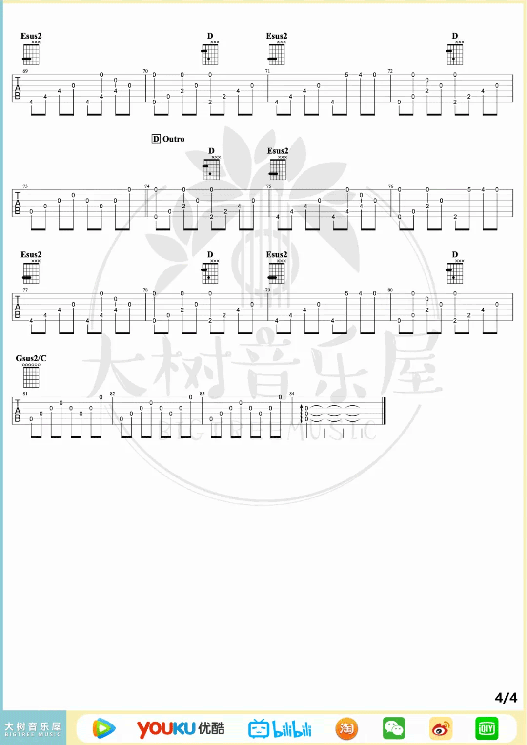 流行的云指弹吉他谱预览图
