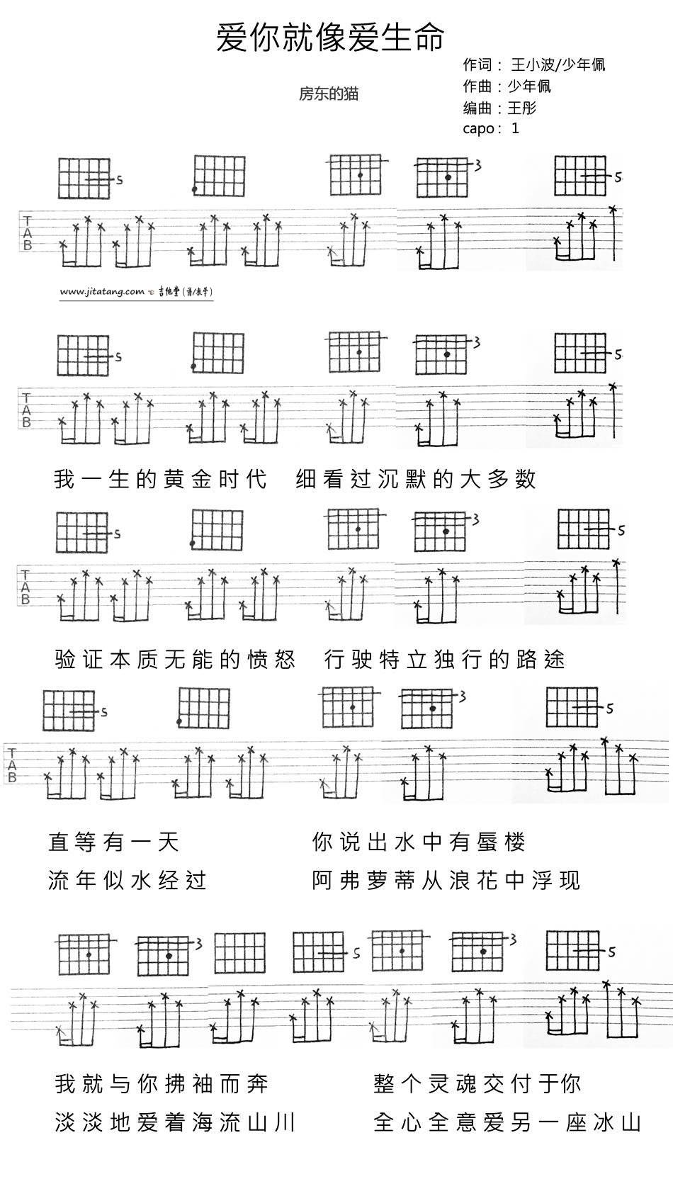 爱你就像爱生命吉他谱预览图