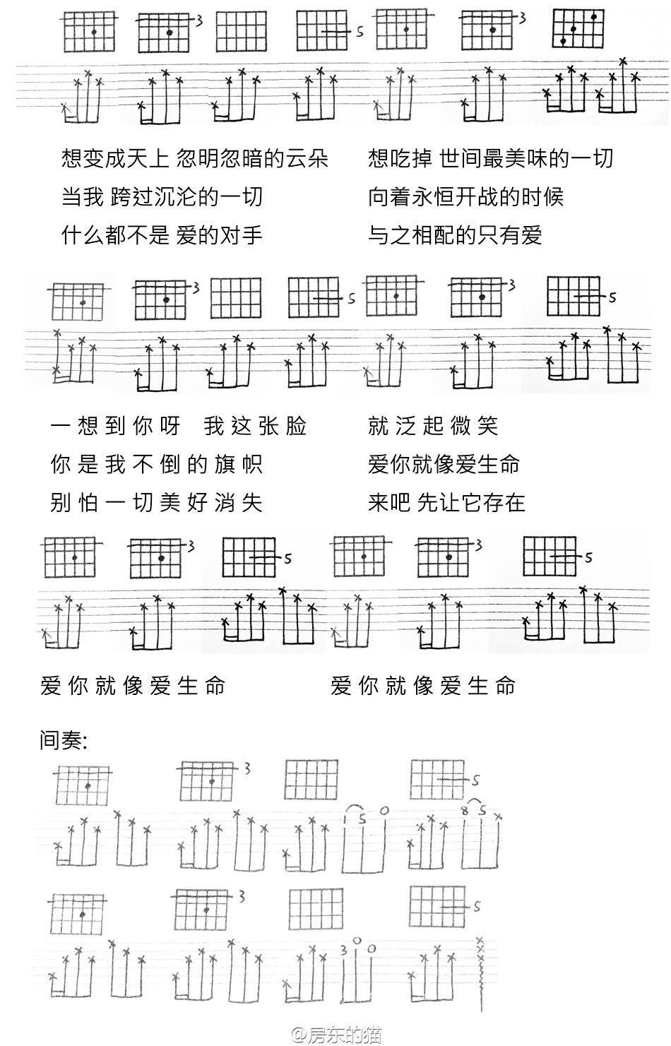 爱你就像爱生命吉他谱预览图