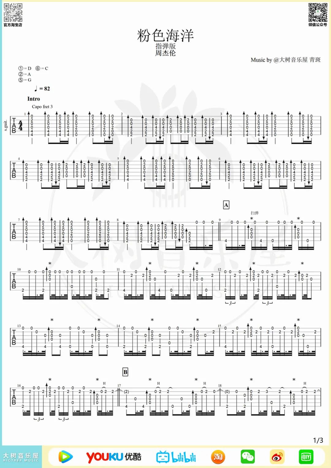 粉色海洋指弹吉他谱预览图